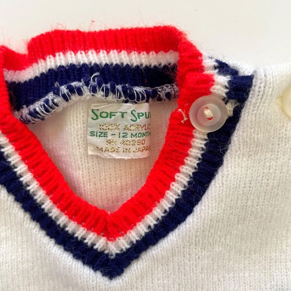 Vintage 60s Soft Spun Nautical Knit Set‎ 12M Sweater Shorts Preppy Coastal